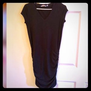 Athleta Topanga black ruched  V-neck dress